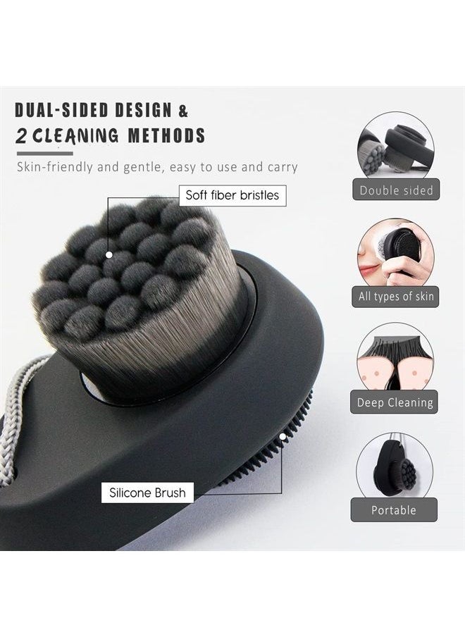 Leeshine - 2 Pack Facial Cleansing Brushes - Double-Sided Face Scrubber for Deep Pore Cleansing and Exfoliation, Silicone & Soft Bristle Sides (Black & Black) - Image 1