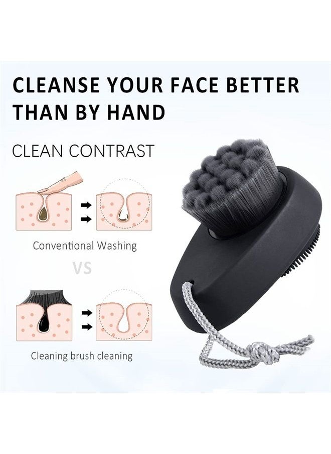 Leeshine - 2 Pack Facial Cleansing Brushes - Double-Sided Face Scrubber for Deep Pore Cleansing and Exfoliation, Silicone & Soft Bristle Sides (Black & Black) - Image 1
