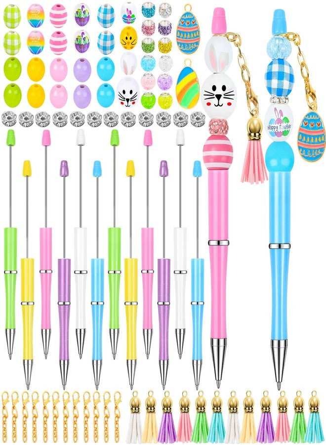 Vellibring 12 Pcs Easter Beadable Pens Rabbit and Egg Ballpoint Bead Pens Black Ink DIY Pens with 90 Wooden Beads 30 Pens for Women Student Kids Gifts School Office Supplies - Image 1
