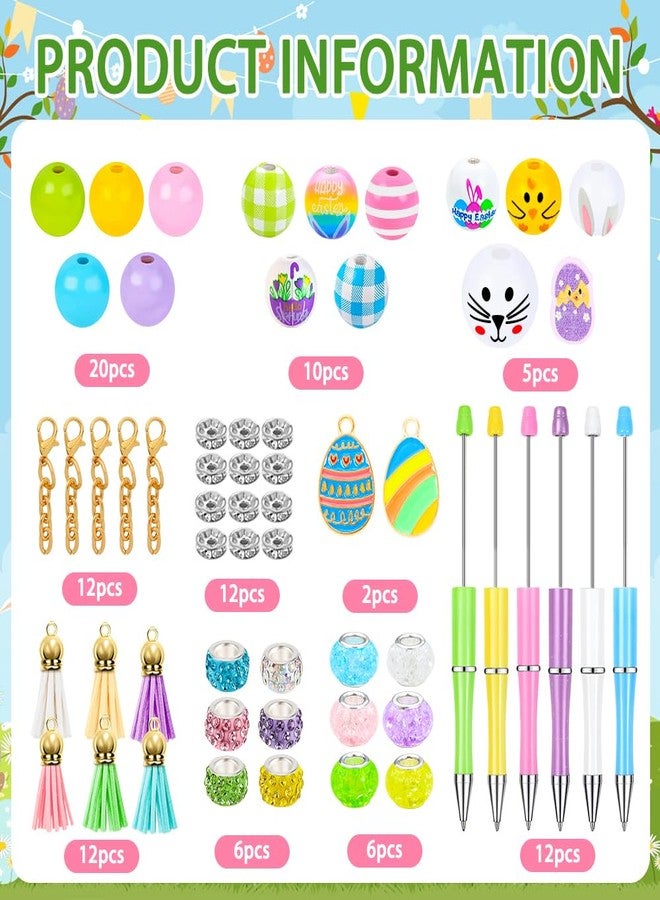 Vellibring 12 Pcs Easter Beadable Pens Rabbit and Egg Ballpoint Bead Pens Black Ink DIY Pens with 90 Wooden Beads 30 Pens for Women Student Kids Gifts School Office Supplies - Image 2