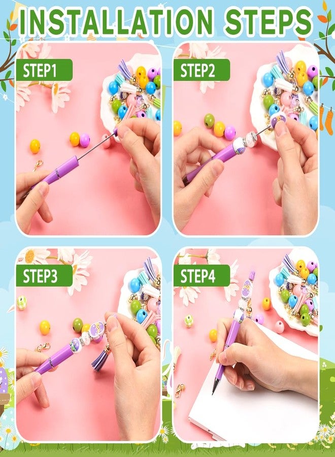Vellibring 12 Pcs Easter Beadable Pens Rabbit and Egg Ballpoint Bead Pens Black Ink DIY Pens with 90 Wooden Beads 30 Pens for Women Student Kids Gifts School Office Supplies - Image 4