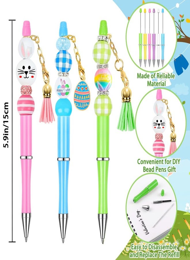 Vellibring 12 Pcs Easter Beadable Pens Rabbit and Egg Ballpoint Bead Pens Black Ink DIY Pens with 90 Wooden Beads 30 Pens for Women Student Kids Gifts School Office Supplies - Image 3