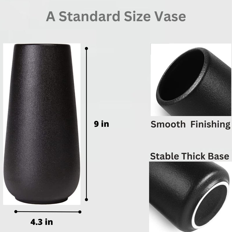 DECORPIA Premium Quality Large Black Ceramic Vase 9 inch | Flower Vase for Home Decor | Vases for Flowers for Farmhouse Decor  Desk Decor  Modern Decor  Aesthetic Room Decor  Vase for Bohemian Decor  Pampas - Image 5
