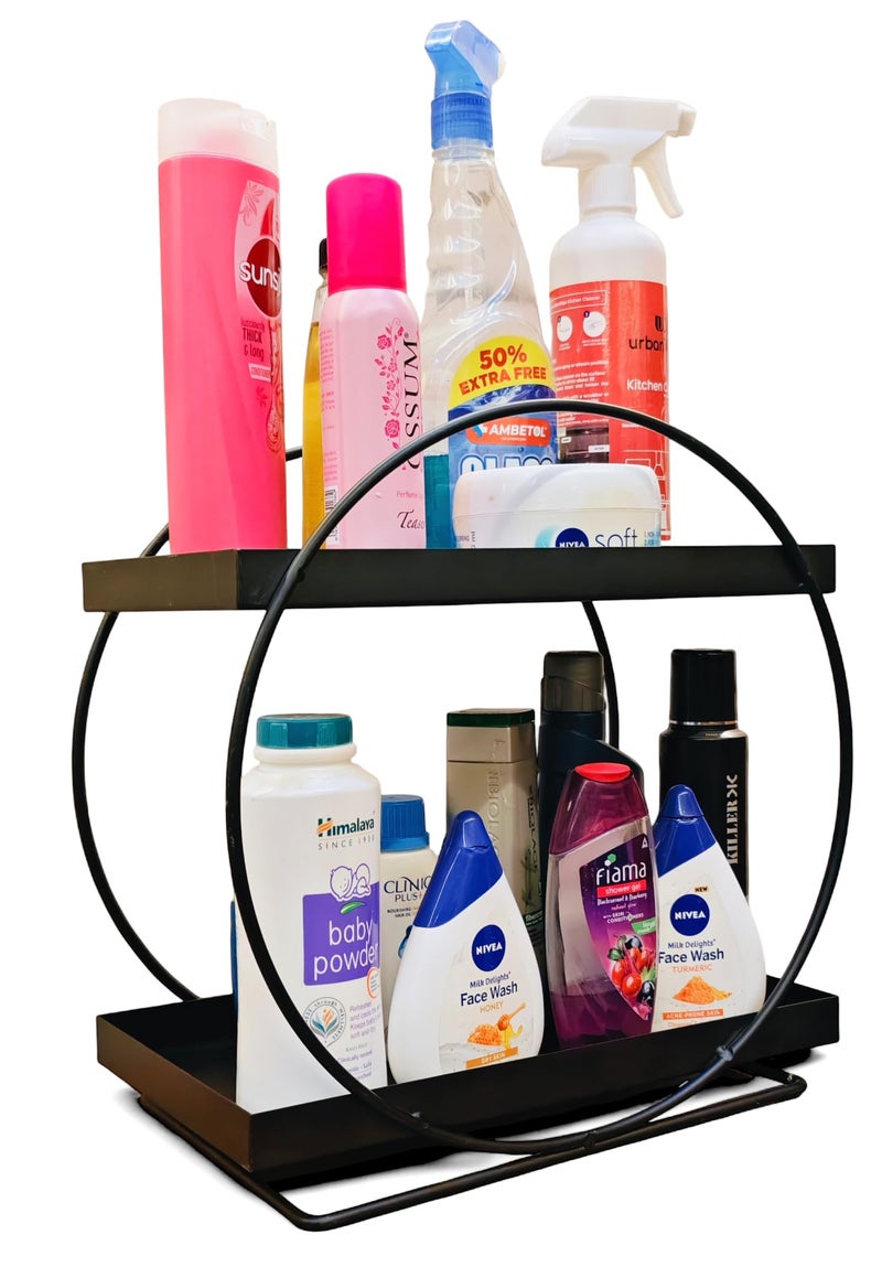 12FOR COLLECTION 2-Tier Metal Vanity Storage Organizer | Freestanding Rack for Kitchen, Bathroom, & Office | Space-Saving Countertop Shelf for Toiletries, Makeup, & Accessories (Black) 17x30x33cm - Image 1