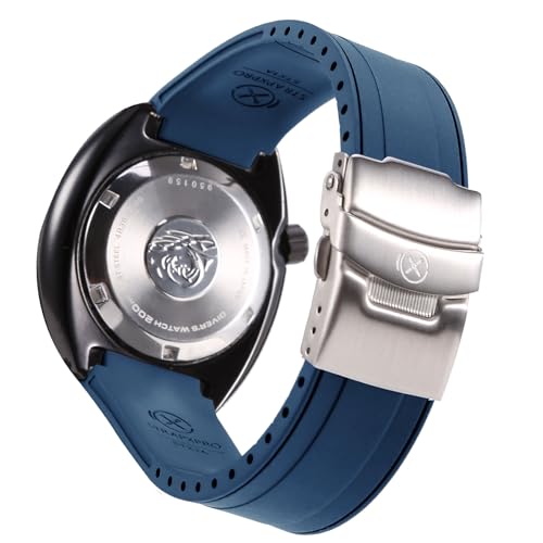 INO Design StrapXPro(STX1A) 22mm Watch Bands Men's Rubber Curved-end Watch Strap Replacement for Seiko Prospex Turtle & King Turtle Automatic Dive Watch SRP773, SRP775, SRP777, SPRA21, SRPE03, SRPE05, etc. (Navy Blue with Silver Clasp) - Image 1