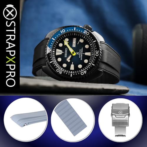 INO Design StrapXPro(STX1A) 22mm Watch Bands Men's Rubber Curved-end Watch Strap Replacement for Seiko Prospex Turtle & King Turtle Automatic Dive Watch SRP773, SRP775, SRP777, SPRA21, SRPE03, SRPE05, etc. (Navy Blue with Silver Clasp) - Image 4