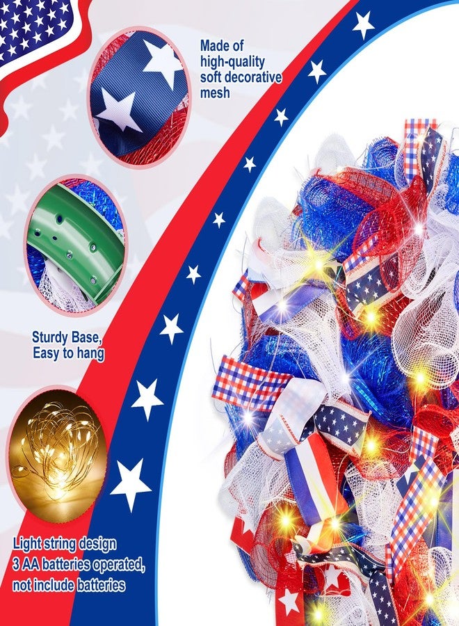 چوينت إكليل وطني من جونتي مقاس 17.72 بوصة للباب الأمامي مع شبكة خفيفة، أكاليل حمراء وبيضاء وزرقاء، زينة باب أمامي على شكل نجمة وعلم أمريكي ليوم الذكرى، زينة باب أمامي ليوم الاستقلال ويوم المحاربين القدامى، للاستخدام الداخلي والخارجي للمنزل - Image 2