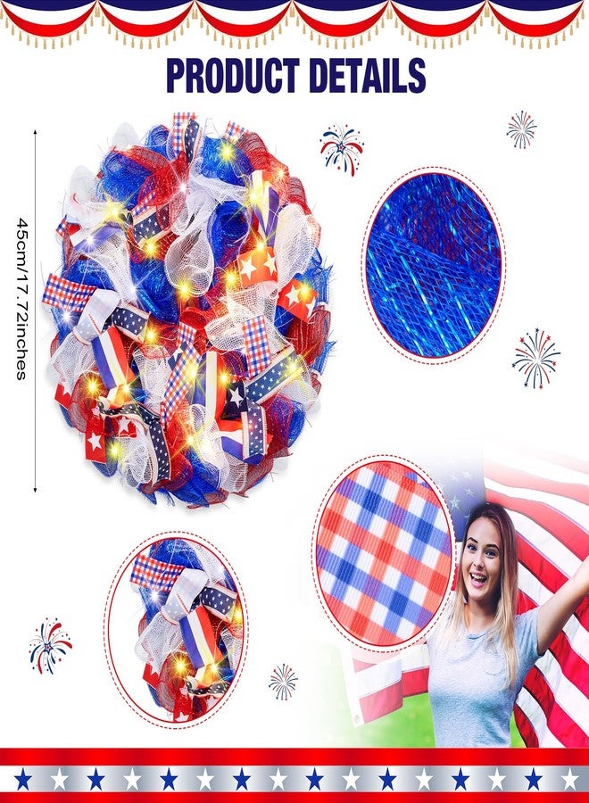 چوينت إكليل وطني من جونتي مقاس 17.72 بوصة للباب الأمامي مع شبكة خفيفة، أكاليل حمراء وبيضاء وزرقاء، زينة باب أمامي على شكل نجمة وعلم أمريكي ليوم الذكرى، زينة باب أمامي ليوم الاستقلال ويوم المحاربين القدامى، للاستخدام الداخلي والخارجي للمنزل - Image 3