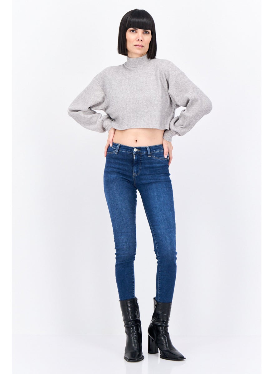 Bershka Women Mock Neck Rib Sweater, Grey  - Image 4