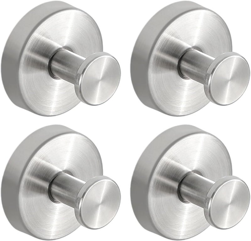 Getaria Shower Suction Cup Hooks, Heavy Duty Bathroom Wall Hooks for Towels, Robes, Loofahs, Removable Metal Hook for Tile Glass Mirror, No Drill (4, Silver) - Image 1