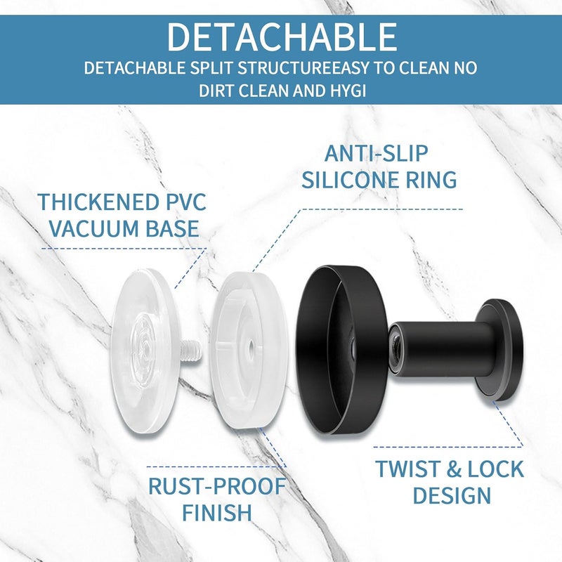Getaria Shower Suction Cup Hooks, Heavy Duty Bathroom Wall Hooks for Towels, Robes, Loofahs, Removable Metal Hook for Tile Glass Mirror, No Drill (4, Silver) - Image 2