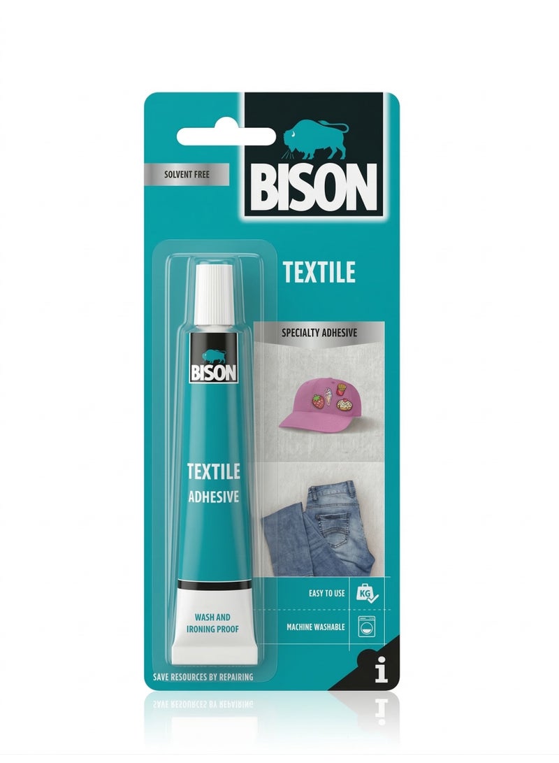 Bison Textile Adhesive 25 ml, Fabric glue for textile, coir, jute, felt, jeans, denim, corduroy, and to wood, chipboard, etc., elastic and transparent