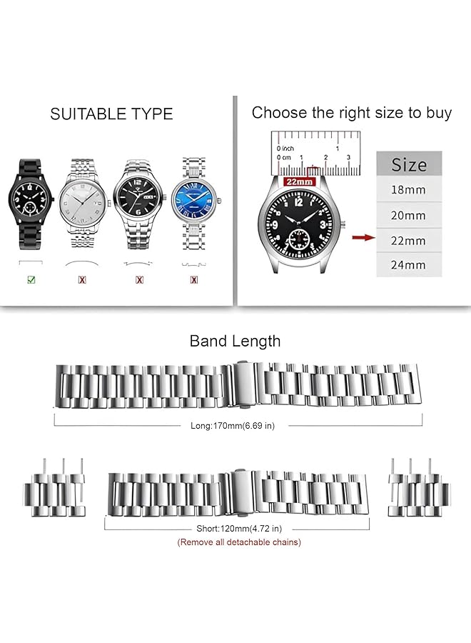 erorex Metal Strap Compatible With Huawei Gt5 4 46Mm Stainless Steel Watch Bands Quick Release 22Mm Universal Metal Replacement Watch Straps Smartwatch Bracelets Links Straight And Curved  - Image 2