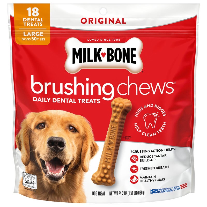 Milk-Bone Brushing Chews Original Chicken Flavor Daily Dental Dog Treats, Large, 24.2 Oz. Bag - Image 1