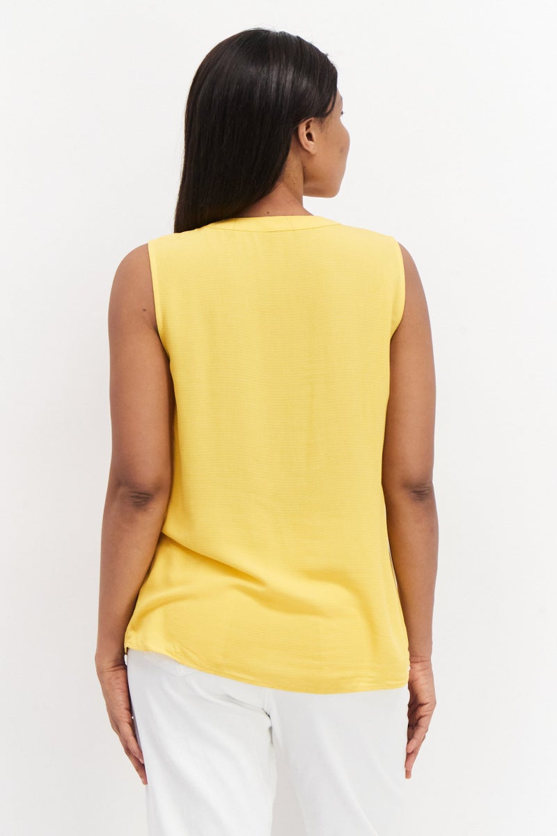 Zero Women Split Neck Sleeveless Textured Top, Mustard - Image 4