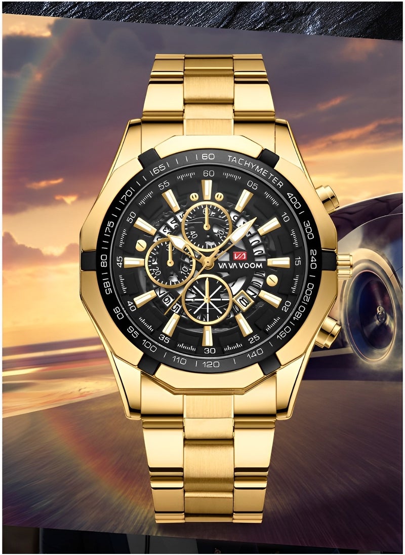 REOCLE - Men's Watches with Stainless Steel Strap & Date Function & Daily Waterproof & Chronograph Function Mechanical Skeleton Automatic Wrist Watch - Image 1