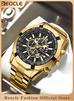 REOCLE Men's Watches with Stainless Steel Strap & Date Function & Daily Waterproof & Chronograph Function Mechanical Skeleton Automatic Wrist Watch  - Image 1