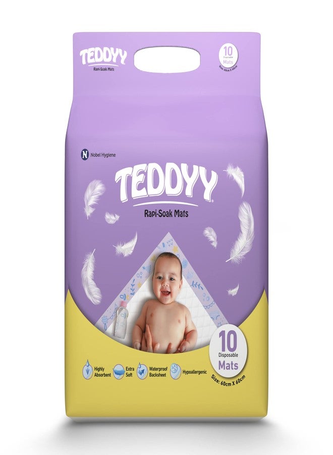 TEDDYY Baby Disposable Rapi-Soak Changing Mats Size - 60 X 60 Cm | 10 Count | Highly Absorbent | Unisex | Anti-Rash | Extra Soft top layer | Anti-Bacterial & Leak- Proof (Pack of 8)