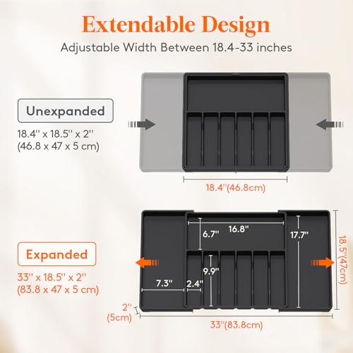 Lifewit Silverware Drawer Organizer, Expandable Utensil Tray for Kitchen, BPA Free Flatware and Cutlery Holder, Adjustable Plastic Storage for Spoons Forks Knives, 18- 33 x 18.5", Black - Image 4