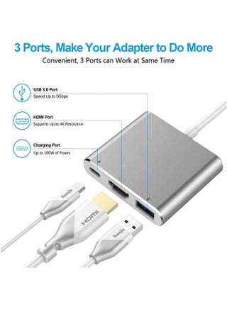USB C to HDMI Adapter - 4K Multiport AV Converter (No Need Power) Video and Audio Sync Screen Connector for iPhone/MacBook Pro/Air/iPad Pro to HDTV Projector Monitor - view 2