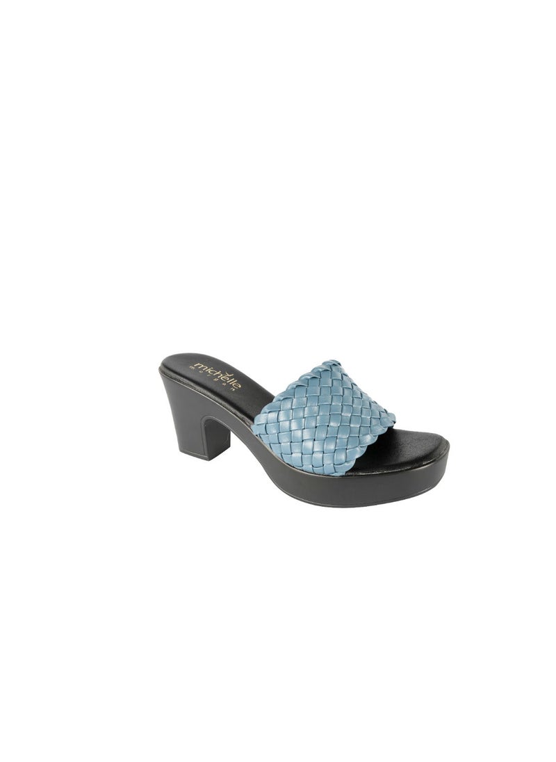 Michelle Morgan 092-2285 Michelle Morgon Ladies Mesh Strap Block Heel Sandals Blue  - Image 2