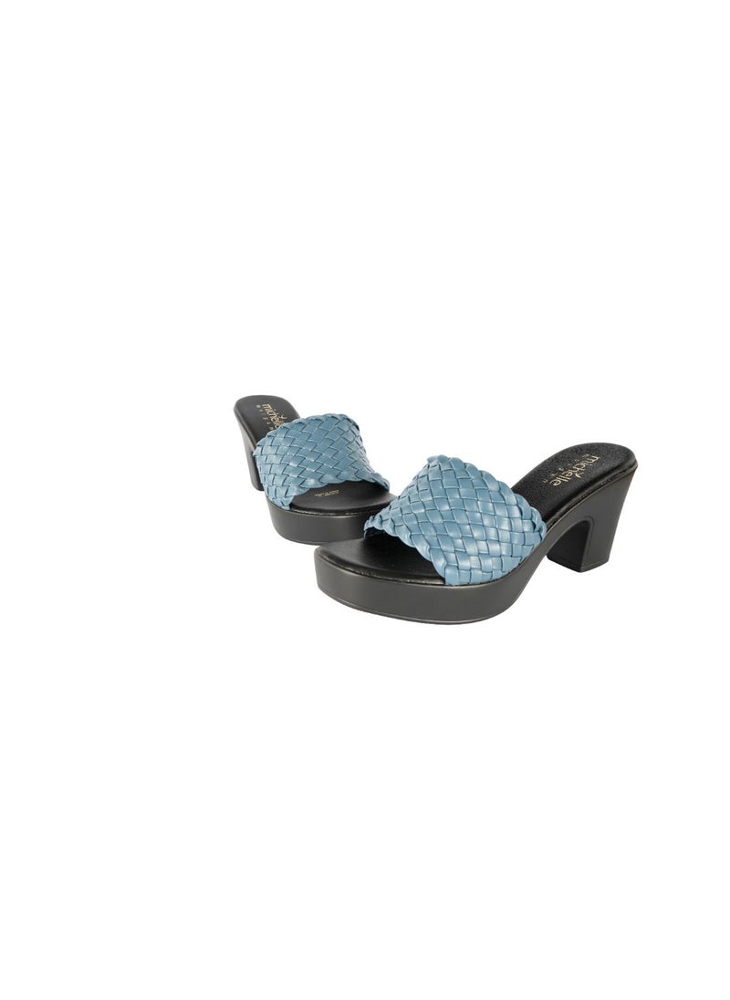 Michelle Morgan 092-2285 Michelle Morgon Ladies Mesh Strap Block Heel Sandals Blue  - Image 1