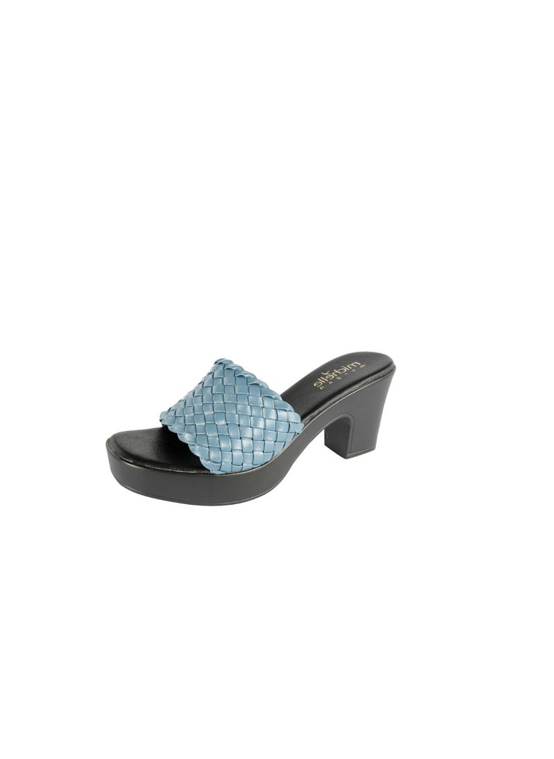 Michelle Morgan 092-2285 Michelle Morgon Ladies Mesh Strap Block Heel Sandals Blue  - Image 3