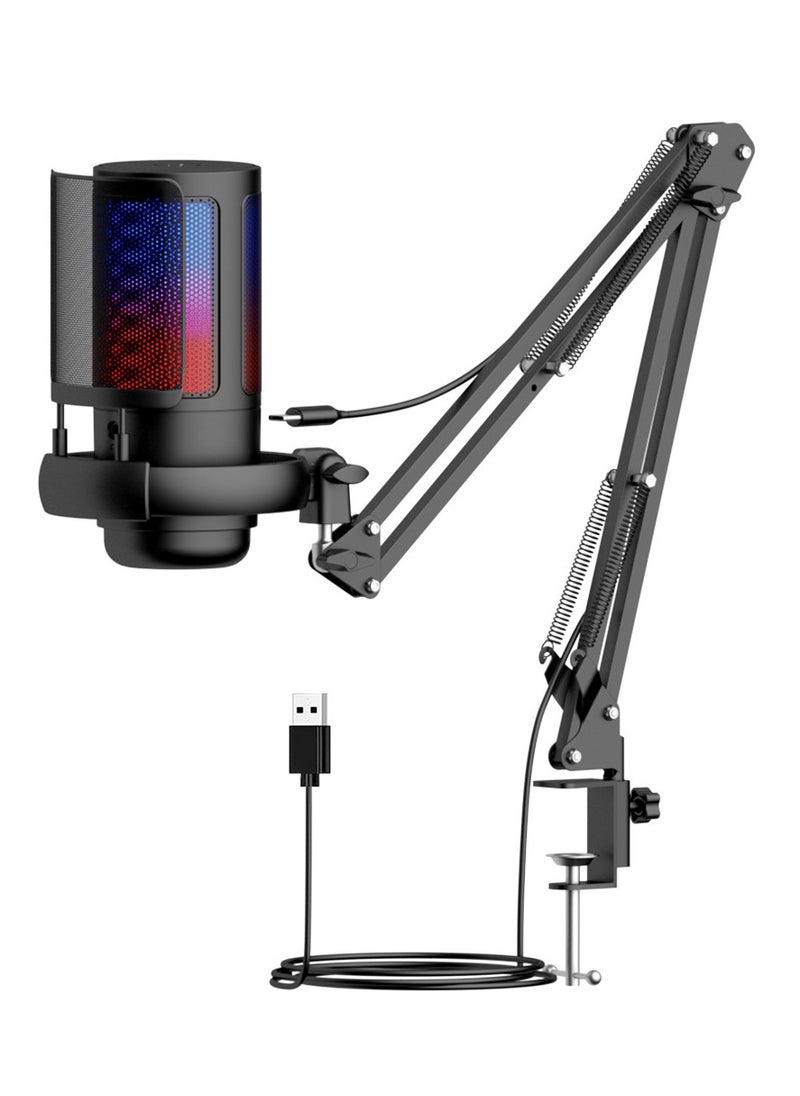 Joshberg - USB Gaming Microphone , Condenser Mic with Boom Arm for PC PS4/ PS5/ Mac/Phone with Touch Mute, RGB Lighting,Gain knob &  for Streaming,Podcasting - Image 1