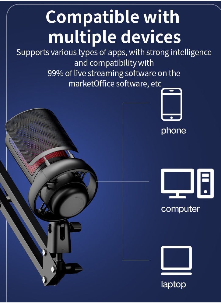 Joshberg - USB Gaming Microphone , Condenser Mic with Boom Arm for PC PS4/ PS5/ Mac/Phone with Touch Mute, RGB Lighting,Gain knob &  for Streaming,Podcasting - Image 1