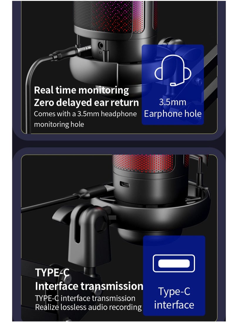 Joshberg - USB Gaming Microphone , Condenser Mic with Boom Arm for PC PS4/ PS5/ Mac/Phone with Touch Mute, RGB Lighting,Gain knob &  for Streaming,Podcasting - Image 1