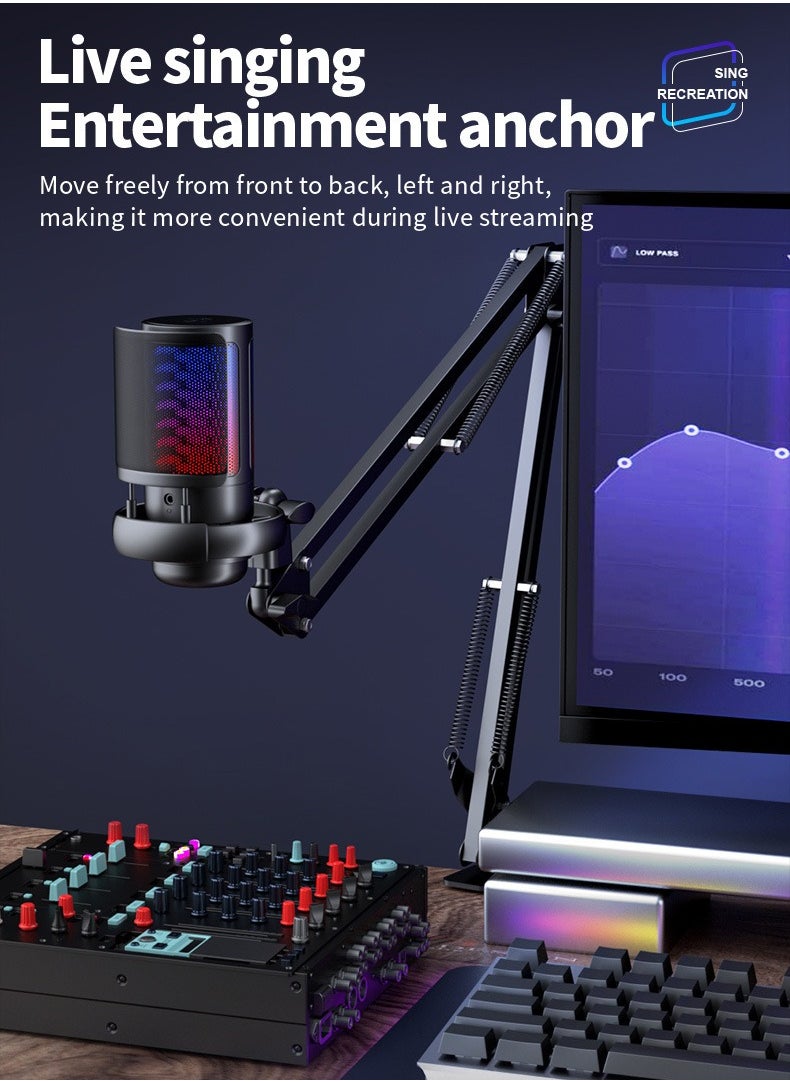 Joshberg - USB Gaming Microphone , Condenser Mic with Boom Arm for PC PS4/ PS5/ Mac/Phone with Touch Mute, RGB Lighting,Gain knob &  for Streaming,Podcasting - Image 1