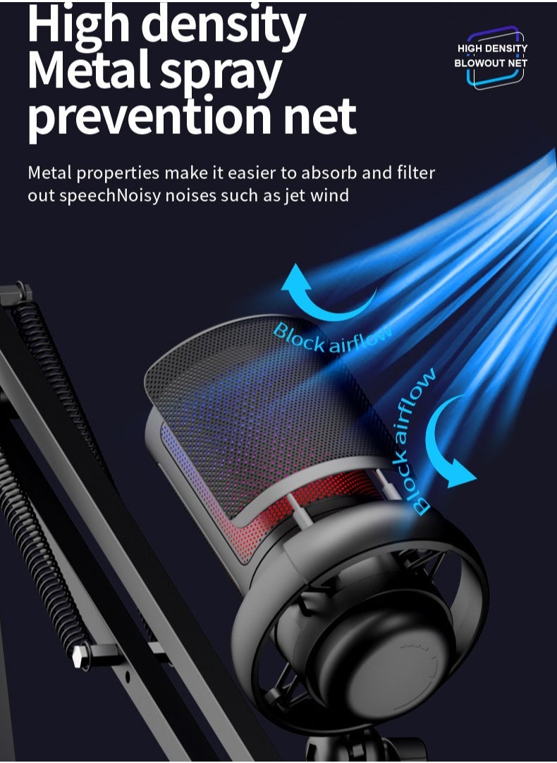 Joshberg - USB Gaming Microphone , Condenser Mic with Boom Arm for PC PS4/ PS5/ Mac/Phone with Touch Mute, RGB Lighting,Gain knob &  for Streaming,Podcasting - Image 1