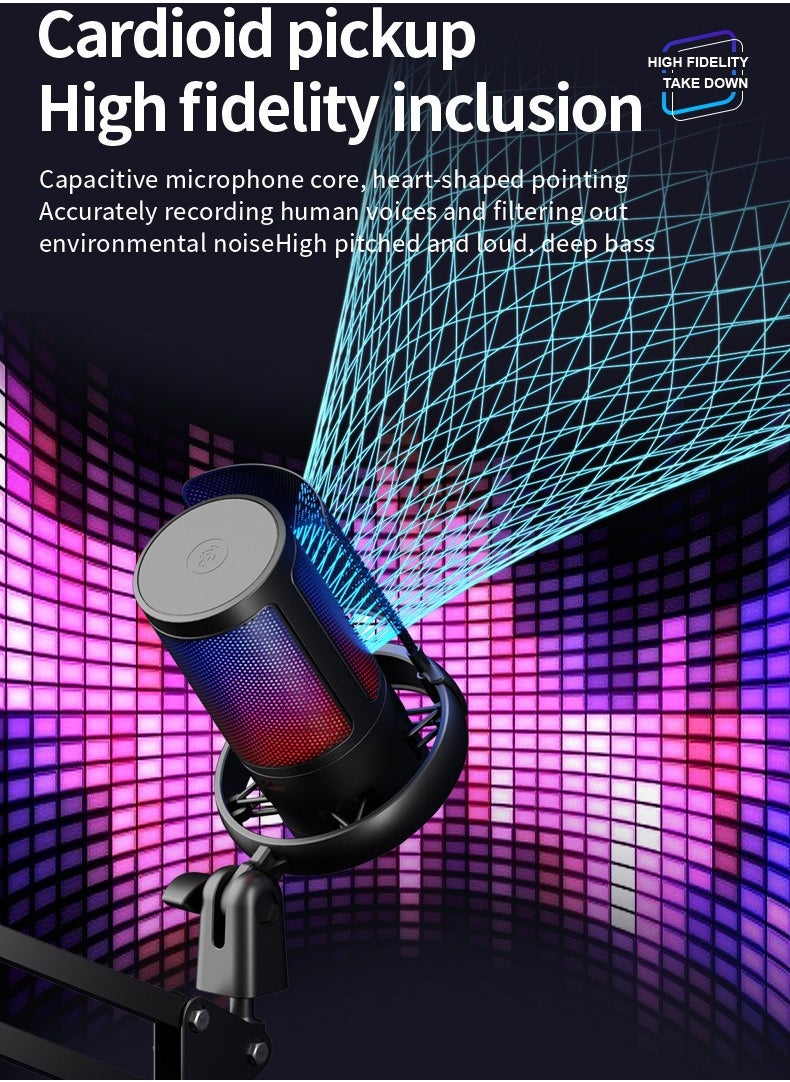 Joshberg - USB Gaming Microphone , Condenser Mic with Boom Arm for PC PS4/ PS5/ Mac/Phone with Touch Mute, RGB Lighting,Gain knob &  for Streaming,Podcasting - Image 1