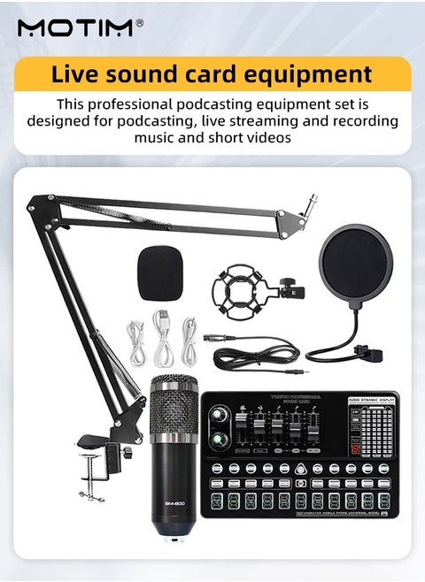 10 Peices Live Sound Card BM800 USB Condenser Microphone Kit with Cantilever Stand, Streaming Audio Mixer with Microphone Stand for Live Broadcast/Podcast/Youtube/PC/Smartphone