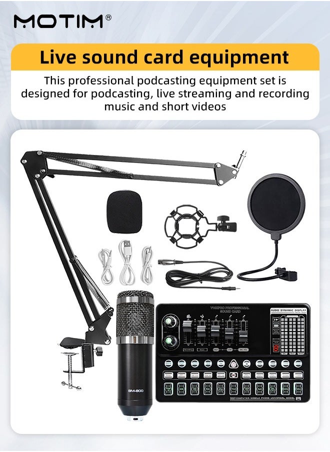 Motim - 10 Peices Live Sound Card BM800 USB Condenser Microphone Kit with Cantilever Stand, Streaming Audio Mixer with Microphone Stand for Live Broadcast/Podcast/Youtube/PC/Smartphone - Image 1