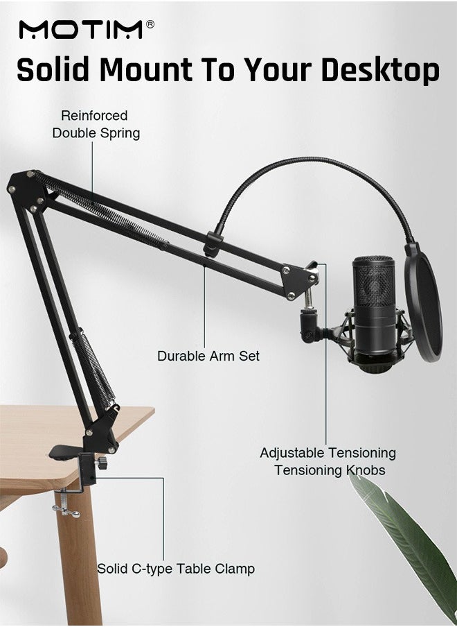 Motim - 10 Peices Live Sound Card BM800 USB Condenser Microphone Kit with Cantilever Stand, Streaming Audio Mixer with Microphone Stand for Live Broadcast/Podcast/Youtube/PC/Smartphone - Image 1