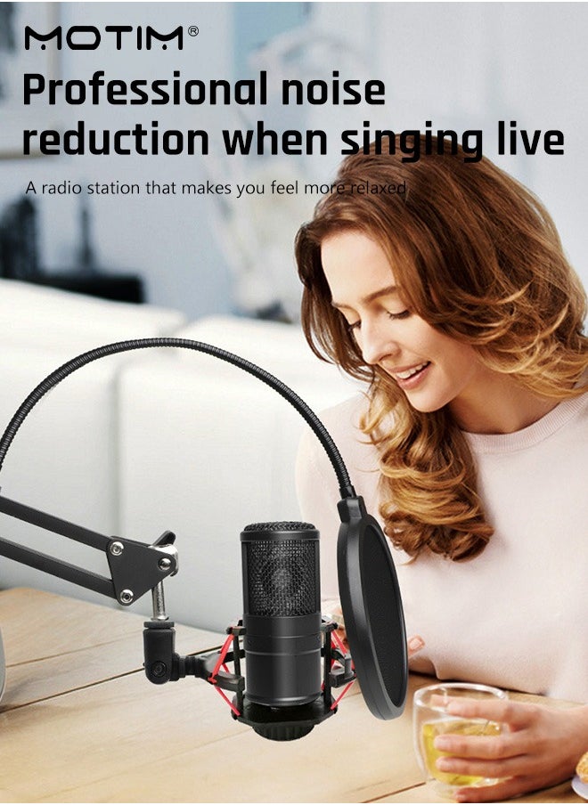 Motim - 10 Peices Live Sound Card BM800 USB Condenser Microphone Kit with Cantilever Stand, Streaming Audio Mixer with Microphone Stand for Live Broadcast/Podcast/Youtube/PC/Smartphone - Image 1