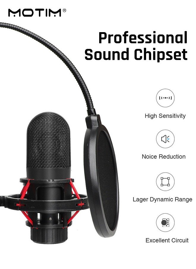 Motim - 10 Peices Live Sound Card BM800 USB Condenser Microphone Kit with Cantilever Stand, Streaming Audio Mixer with Microphone Stand for Live Broadcast/Podcast/Youtube/PC/Smartphone - Image 1