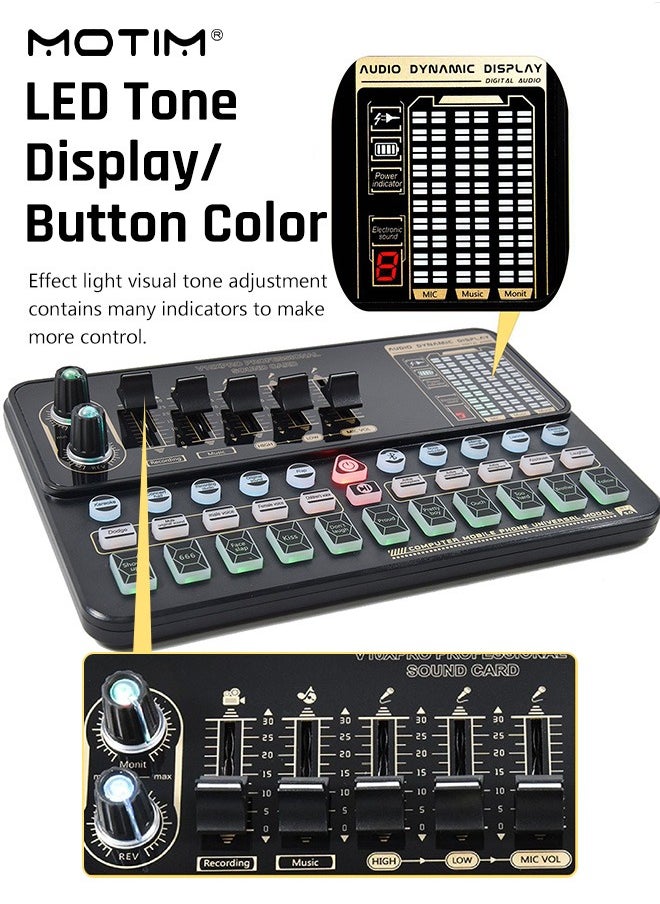 Motim - 10 Peices Live Sound Card BM800 USB Condenser Microphone Kit with Cantilever Stand, Streaming Audio Mixer with Microphone Stand for Live Broadcast/Podcast/Youtube/PC/Smartphone - Image 1