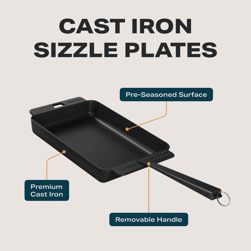 Current Cast Iron Sizzle Plates 3-Piece Set - Deep Pan, Shallow Pan, Grill Pan with Removable Handle, Pre-Seasoned, Heat Retention, Compatible Model P Pizza Oven - Image 2