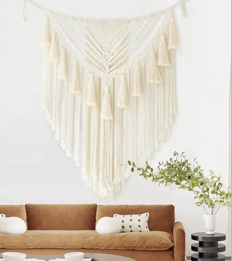 Jakalin Macrame Wall Hanging 31" Wx 39" L Ivory Small Macrame Wall Decor Boho Handmade Yarn Wall Art Craftsmanship Home Decor Christmas - Image 2