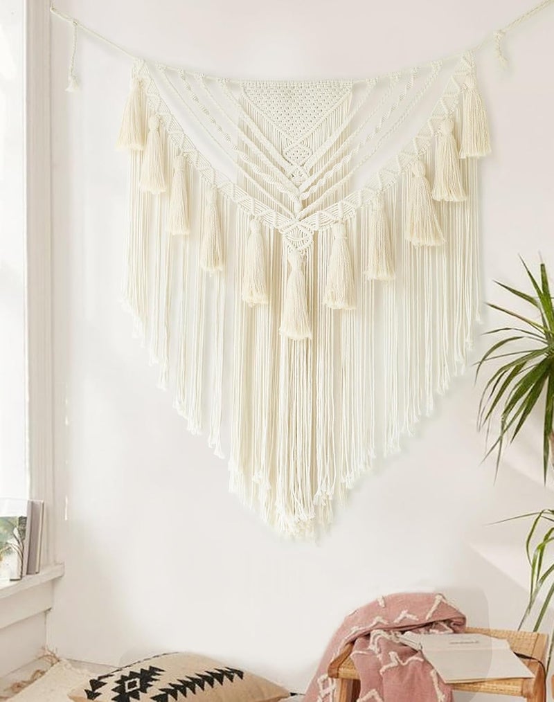 Jakalin Macrame Wall Hanging 31" Wx 39" L Ivory Small Macrame Wall Decor Boho Handmade Yarn Wall Art Craftsmanship Home Decor Christmas - Image 1