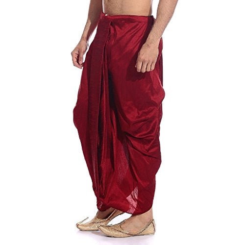 Royal Kurta Men's Silk Dhoti Free Size_Red - Image 3