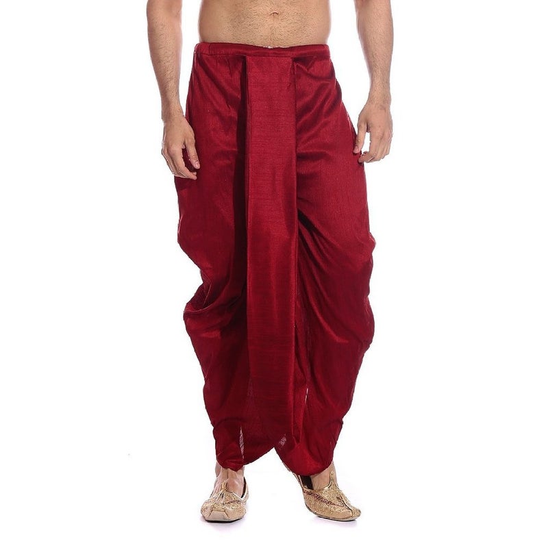Royal Kurta Men's Silk Dhoti Free Size_Red - Image 5