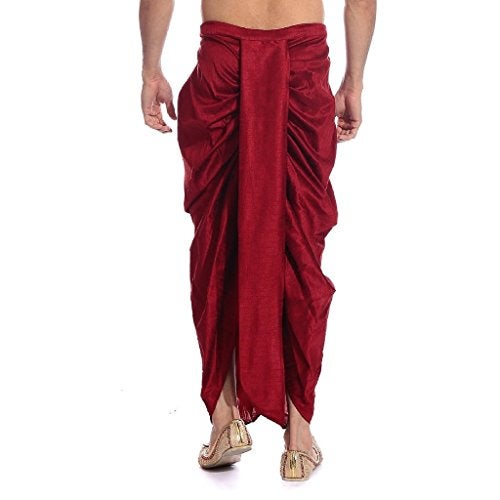 Royal Kurta Men's Silk Dhoti Free Size_Red - Image 2