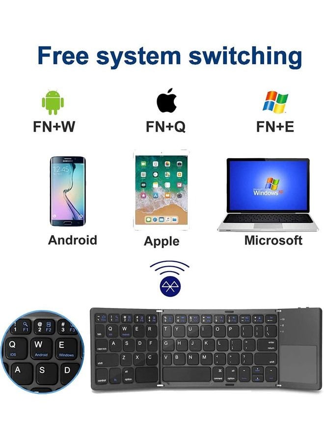 ISank - Foldable Bluetooth Keyboard, Pocket Size Portable Mini BT Wireless Keyboard with Touchpad for Android, Windows, PC, Tablet, with Rechargeable Li-ion Battery - Image 1