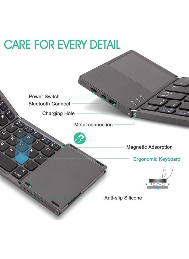 ISank - Foldable Bluetooth Keyboard, Pocket Size Portable Mini BT Wireless Keyboard with Touchpad for Android, Windows, PC, Tablet, with Rechargeable Li-ion Battery - Image 1