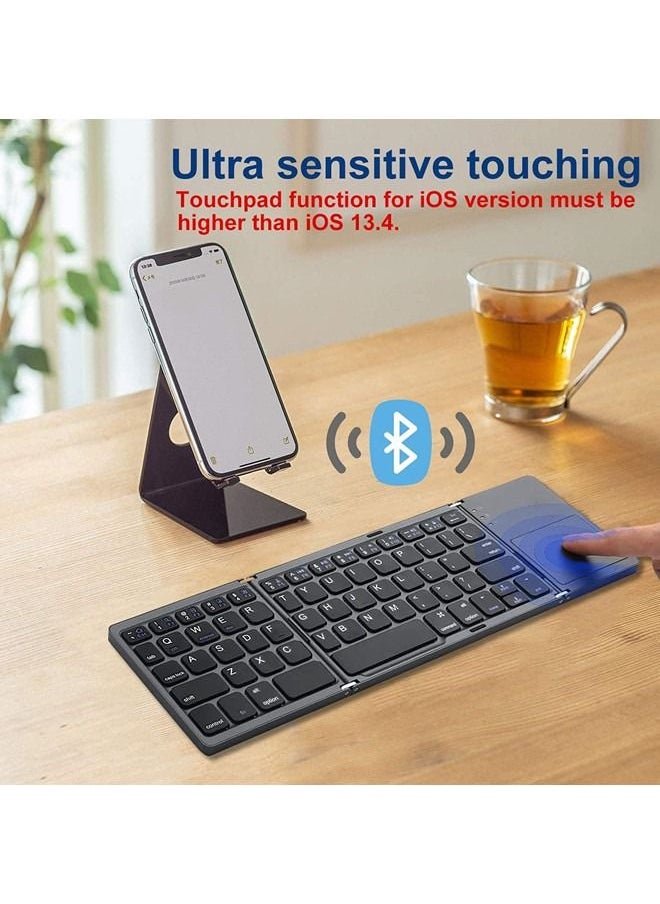 ISank - Foldable Bluetooth Keyboard, Pocket Size Portable Mini BT Wireless Keyboard with Touchpad for Android, Windows, PC, Tablet, with Rechargeable Li-ion Battery - Image 1