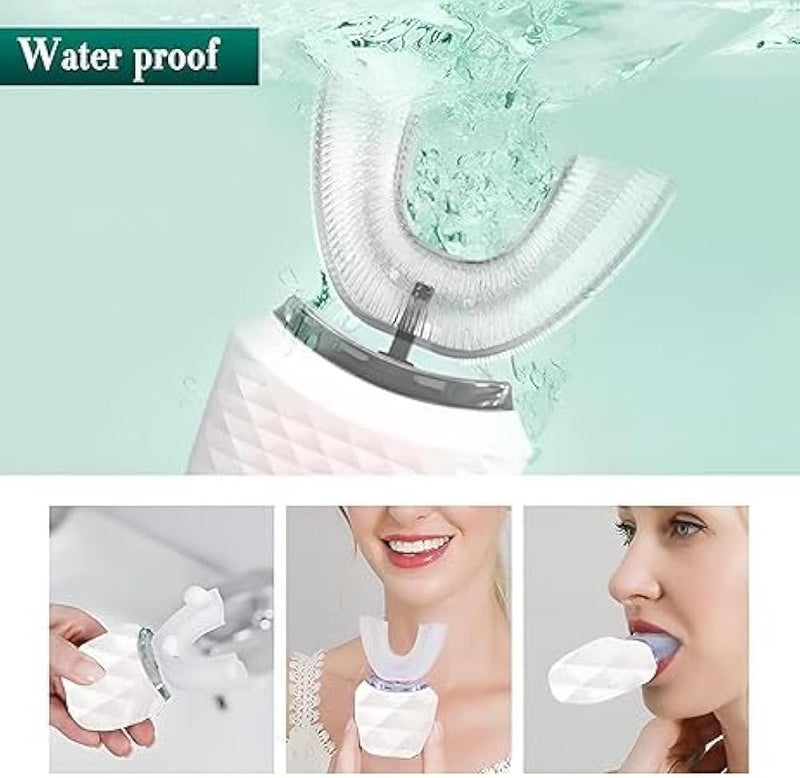 LED Whitening Toothbrush - Ultrasonic U-shaped design with 360° coverage, wireless charging, 3 modes, IPX7 waterproof, sleek white finish for bright smiles - Image 2