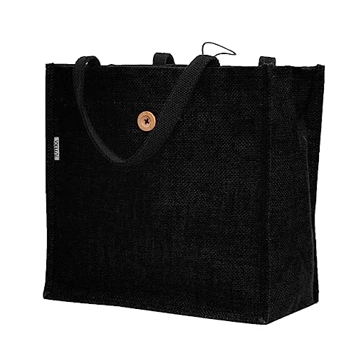 JUTEKA Unisex-adult Button And Loop Black Color Eco-Friendly Tote Jute Bag With Wooden Button - Image 1